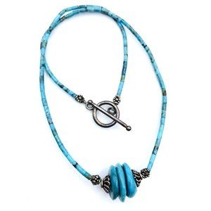 Vintage Heishi Necklace Turquoise Heishi and Nugget Beaded Necklace 16 in